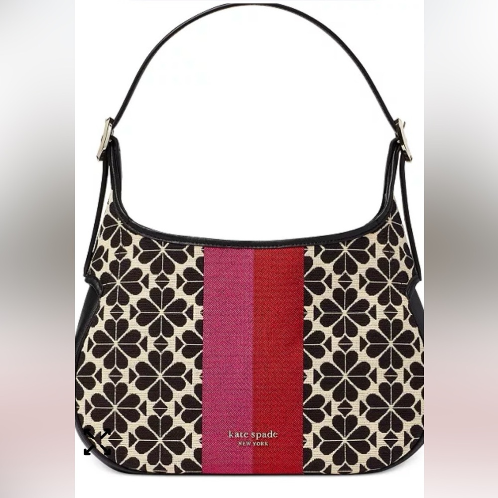 Kate Spade Black-and-Cream Floral Saddle Bag with Fuchsia Stripe